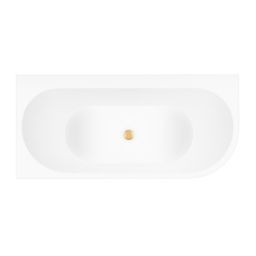 Zestaw Oltens Hulda wanna narożna 160x75 cm z pokrywą korka biały połysk/złoto szczotkowane (11003000, 09002810)