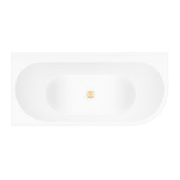 Zestaw Oltens Hulda wanna narożna 160x75 cm z pokrywą korka biały połysk/złoty połysk (11003000, 09002800)