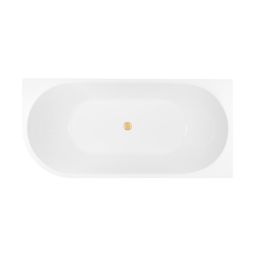Zestaw Oltens Delva wanna wolnostojąca 150x75 cm narożna prawa z pokrywą korka biały połysk/złoto szczotkowane (11006000, 09002810)