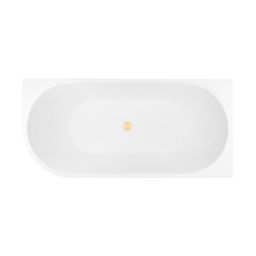Zestaw Oltens Delva wanna wolnostojąca 150x75 cm narożna prawa z pokrywą korka biały połysk/złoty połysk (11006000, 09002800)