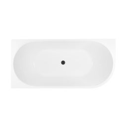 Zestaw Oltens Delva wanna wolnostojąca 150x75 cm narożna lewa z pokrywą korka biały połysk/czarny mat (11007000, 09002300)