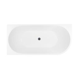 Zestaw Oltens Delva wanna wolnostojąca 150x75 cm narożna lewa z pokrywą korka biały połysk/grafit (11007000, 09002400)