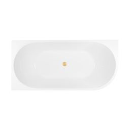 Zestaw Oltens Delva wanna wolnostojąca 150x75 cm narożna lewa z pokrywą korka biały połysk/złoto szczotkowane (11007000, 09002810)
