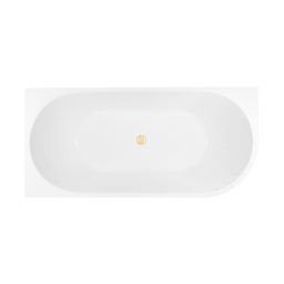 Zestaw Oltens Delva wanna wolnostojąca 150x75 cm narożna lewa z pokrywą korka biały połysk/złoty połysk (11007000, 09002800)