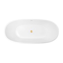 Zestaw Oltens Stora wanna wolnostojąca 170x78 cm owalna z pokrywą korka biały połysk/złoto szczotkowane (12001000, 09002810)