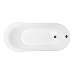 Zestaw Oltens Gocta wanna wolnostojąca 170x78 cm z pokrywą przelewu i pokrywą korka biały połysk/czarny mat (12003000, 09004300, 09002300)