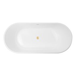 Zestaw Oltens Inga wanna wolnostojąca 177x80 cm owalna z pokrywą korka biały połysk/złoto szczotkowane (12004000, 09002810)
