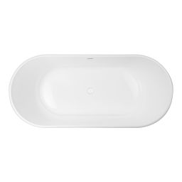 Zestaw Oltens Inga wanna wolnostojąca 157x75 cm owalna z pokrywą korka biały połysk (12007000, 09002000)