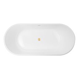 Zestaw Oltens Inga wanna wolnostojąca 157x75 cm owalna z pokrywą korka biały połysk/złoto szczotkowane (12007000, 09002810)