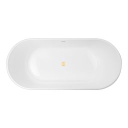 Zestaw Oltens Inga wanna wolnostojąca 157x75 cm owalna z pokrywą korka biały połysk/złoty połysk (12007000, 09002800)