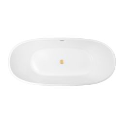 Zestaw Oltens Stora wanna wolnostojąca 150x72 cm owalna z pokrywą korka biały połysk/złoto szczotkowane (12008000, 09002810)