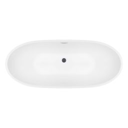 Zestaw Oltens Folda wanna wolnostojąca 170x72 cm owalna z pokrywą korka biały połysk/grafit (12010000, 09002400)