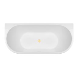 Zestaw Oltens Begna wanna przyścienna 170x75 cm owalna z pokrywą korka biały połysk/złoty połysk (12011000, 09002800)