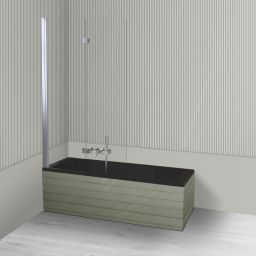 Oltens Langfoss Sela zestaw wanna prostokątna 150x70 cm akrylowa czarny mat z parawanem nawannowym 115 cm 2-częściowy chrom 18001300