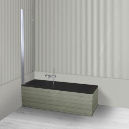 Oltens Langfoss Sela zestaw wanna prostokątna 150x70 cm akrylowa czarny mat z parawanem nawannowym 115 cm 2-częściowy chrom 18001300