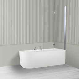 Oltens Hulda Sela zestaw wanna wolnostojąca narożna 160x75 cm akrylowa prawa biała z parawanem nawannowym 115 cm 2-częściowy chrom 18007000