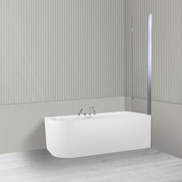 Oltens Hulda Sela zestaw wanna wolnostojąca narożna 160x75 cm akrylowa prawa biała z parawanem nawannowym 115 cm 2-częściowy chrom 18007000