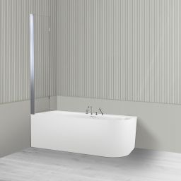 Oltens Hulda Sela zestaw wanna wolnostojąca narożna 160x75 cm akrylowa lewa biała z parawanem nawannowym 115 cm 2-częściowy chrom 18008000