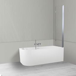 Oltens Delva Sela zestaw wanna wolnostojąca narożna 150x75 cm akrylowa prawa biała z parawanem nawannowym 115 cm 2-częściowy chrom 18017000