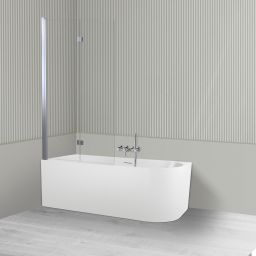 Oltens Delva Sela zestaw wanna wolnostojąca narożna 150x75 cm akrylowa lewa biała z parawanem nawannowym 115 cm 2-częściowy chrom 18018000