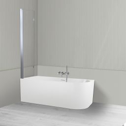 Oltens Delva Sela zestaw wanna wolnostojąca narożna 150x75 cm akrylowa lewa biała z parawanem nawannowym 115 cm 2-częściowy chrom 18018000