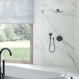 Oltens Bo ścianka prysznicowa 110 cm czarny mat/szkło przezroczyste 22003300