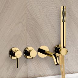 Oltens Molle bateria wannowo-prysznicowa podtynkowa 4-otworowa złoty połysk 34105800