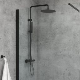 Oltens Boran zestaw prysznicowy termostatyczny z deszczownicą czarny mat 36502300