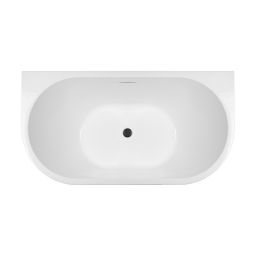 Zestaw Oltens Delva wanna przyścienna 150x70 cm owalna z pokrywą korka biały połysk/czarny mat (12018000, 09002300)