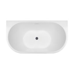 Zestaw Oltens Delva wanna przyścienna 150x70 cm owalna z pokrywą korka biały połysk/grafit (12018000, 09002400)