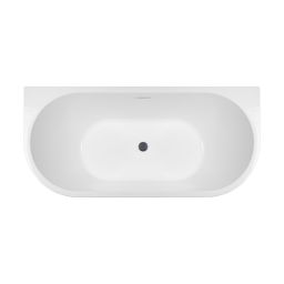 Zestaw Oltens Delva wanna przyścienna 170x80 cm owalna z pokrywą korka biały połysk/grafit (12019000, 09002400)