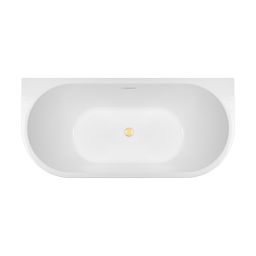 Zestaw Oltens Delva wanna przyścienna 170x80 cm owalna z pokrywą korka biały połysk/złoty połysk (12019000, 09002800)