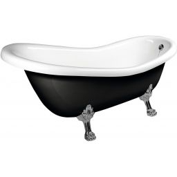 Polysan Retro wanna wolnostojąca 158x73 cm owalna czarno-biała z łapami chrom mat 72970