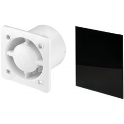 Awenta System+ Silent 100 wentylator ścienno-sufitowy z panelem ozdobnym szklanym czarny połysk (KWS100, PTGB100P)