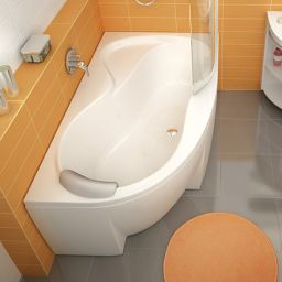 Zestaw Ravak Rosa 95 wanna 150x95 cm prawa ze stelażem i kompletem odpływowo-przelewowym chrom (C561000000, GPX2240140, X01305)