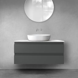 Zestaw Oltens Vernal szafka 100 cm podumywalkowa wisząca z blatem Tera grafit mat/jasny marmur 68724400