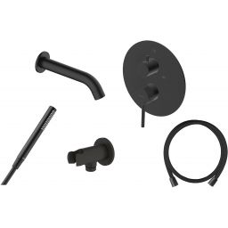 Zestaw Ksuro 01 bateria wannowo-prysznicowa podtynkowa z kompletem natryskowym Oltens czarny mat (13002030, 37102300, 37200300, 39304300, 39100300)