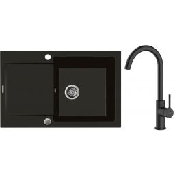 Zestaw Oltens Gravan zlewozmywak granitowy 1-komorowy 79x50 cm z baterią kuchenną Skafta czarny mat (72100300, 35206300)