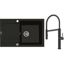 Zestaw Oltens Gravan zlewozmywak granitowy 1-komorowy 79x50 cm z baterią kuchenną Borga czarny mat (72100300, 35207300)
