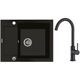 Zestaw Oltens Gravan zlewozmywak granitowy 1-komorowy 62x50 cm z baterią kuchenną Skafta czarny mat (72102300, 35206300)