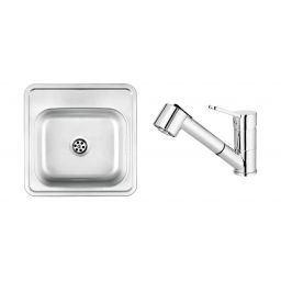 Zestaw Deante Techno zlewozmywak stalowy z baterią kuchenną Narcyz chrom (ZMU0100, BDN071M)