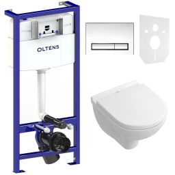 Zestaw Villeroy & Boch O.Novo miska WC wisząca z deską wolnoopadającą i stelaż podtynkowy Oltens Triberg Torne 5w1 z przyciskiem spłukującym chrom błyszczący (5688HR01, 58300100)