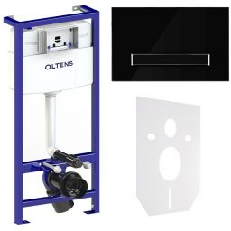 Oltens Triberg stelaż podtynkowy do WC z przyciskiem spłukującym szklanym Torne chrom/czarny (50001000, 57200300, 49301000)