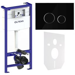 Oltens Triberg stelaż podtynkowy do WC z przyciskiem spłukującym szklanym Lule chrom/czarny (50001000, 57201300, 49301000)