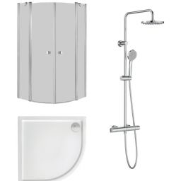 Zestaw Roca Capital kabina prysznicowa 90 cm półokrągła z brodzikiem Malaga Rondo Compact i zestawem prysznicowym Victoria chrom/szkło przezroczyste(A5A9F18C00, A276260000, AM4309012M)