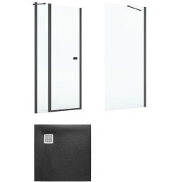 Zestaw Roca Capital kabina prysznicowa 90 cm kwadratowa z brodzikiem Terran czarny mat/szkło przezroczyste (AM4609016M, AM4409016M, AP10338438401400)