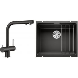 Zestaw Blanco Etagon 500-U zlewozmywak granitowy czarny z baterią kuchenną Fontas-S II czarny/chrom (525887, 526158)