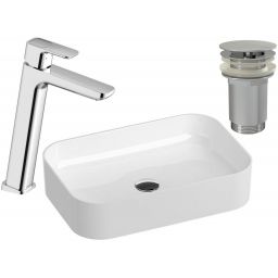 Zestaw Ravak Ceramic Slim R umywalka z baterią stojącą 10° korkiem chrom (XJX01155002, X01439, X070091)