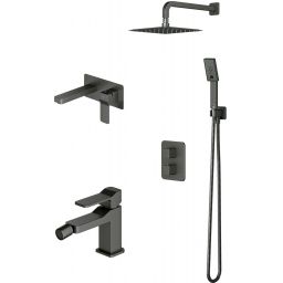 Zestaw Omnires Slide zestaw prysznicowy podtynkowy termostatyczny z deszczownicą, baterią umywalkową podtynkową i baterią bidetową grafit (SL7715GR, SYSSL11GR, SL7720GR)