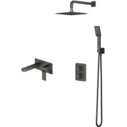 Zestaw Omnires Slide zestaw prysznicowy podtynkowy termostatyczny z deszczownicą i baterią umywalkową podtynkową grafit (SL7715GR, SYSSL11GR)